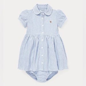 “Sold” Ralph Lauren Baby Girls Blue Stripe Knit Oxford Dress & Bloomers- NWT